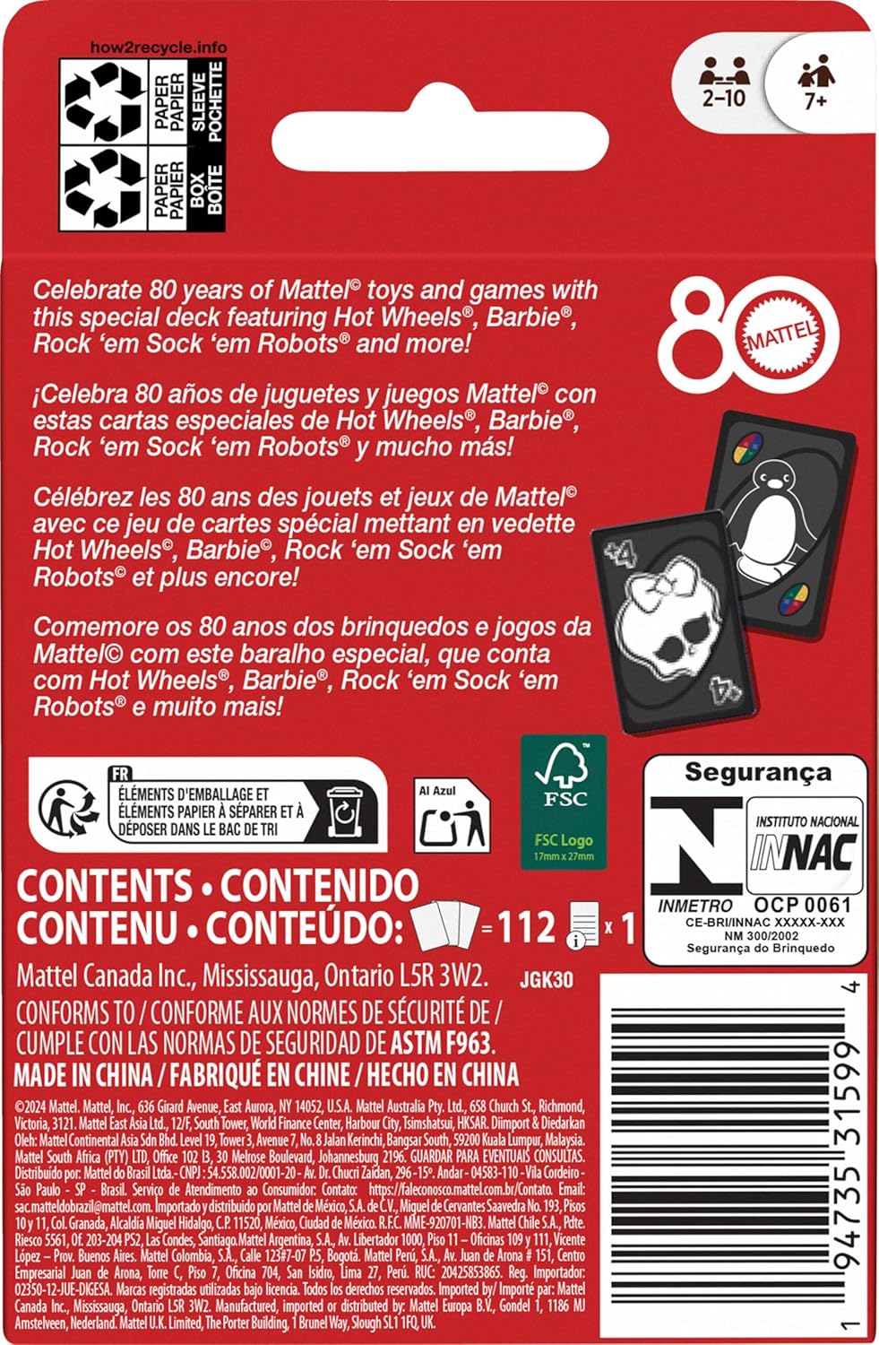 UNO Mattel 80th Ruby Red Card Game
