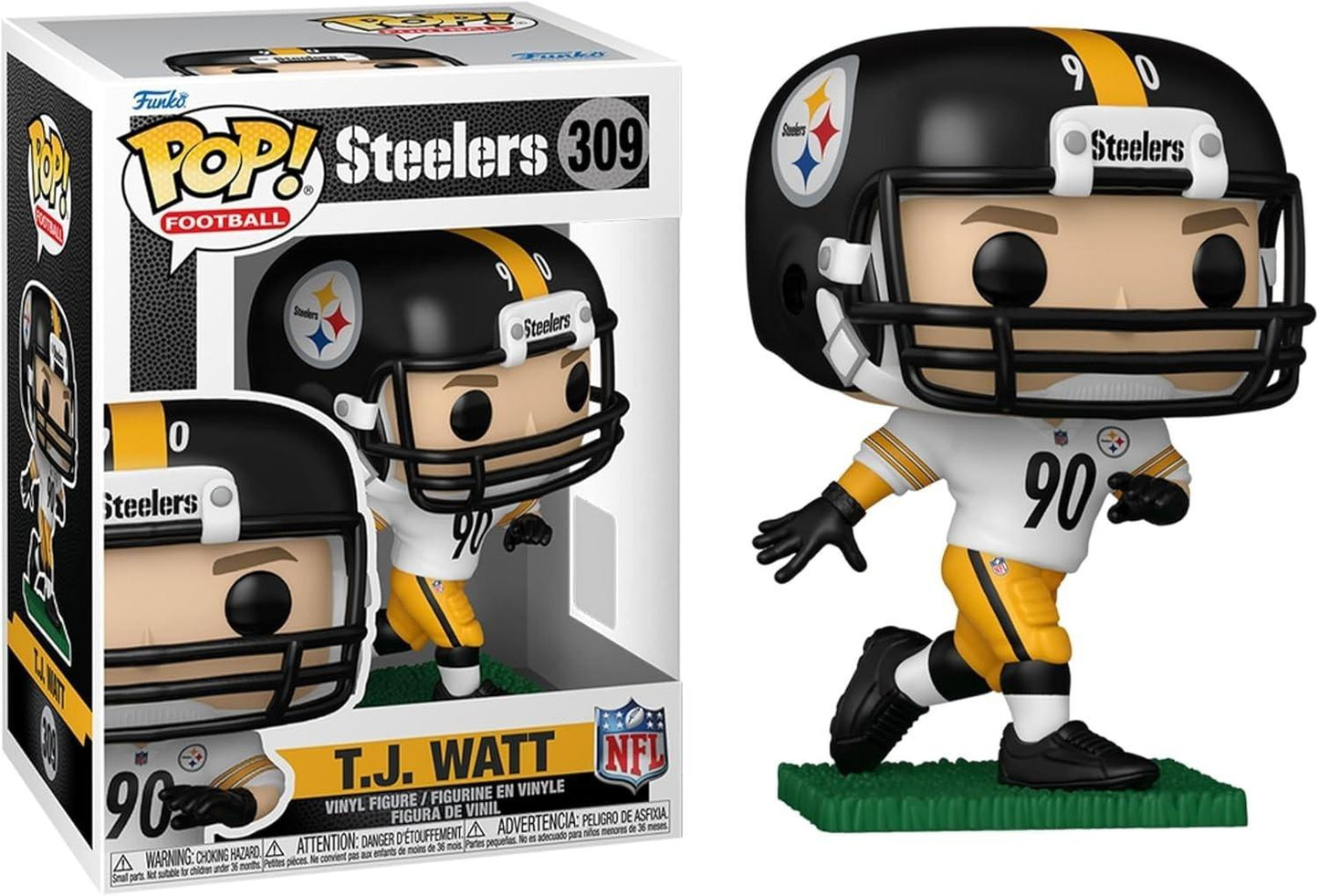 Funko Pop! NFL Pittsburgh Steelers T.J. Watt (White & Yellow Uniform) Vinyl Figure #309 with Funko Protector