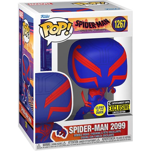 Spider-Man: Across the Spider-Verse Spider-Man 2099 Glow-in-the-Dark Pop! Vinyl Figure #1267 - Entertainment Earth Exclusive with Funko Protector